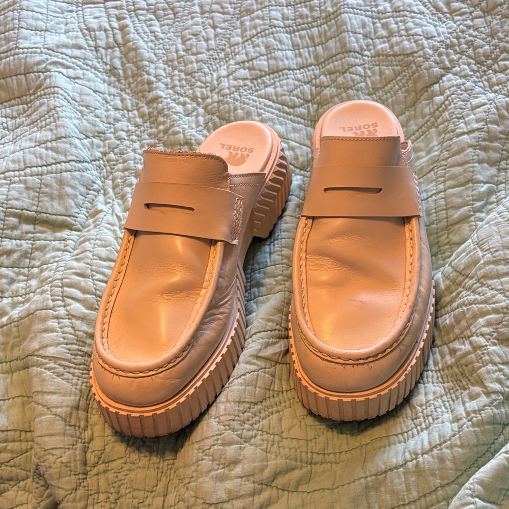 Sorel Cream Platform Mule Loafers
